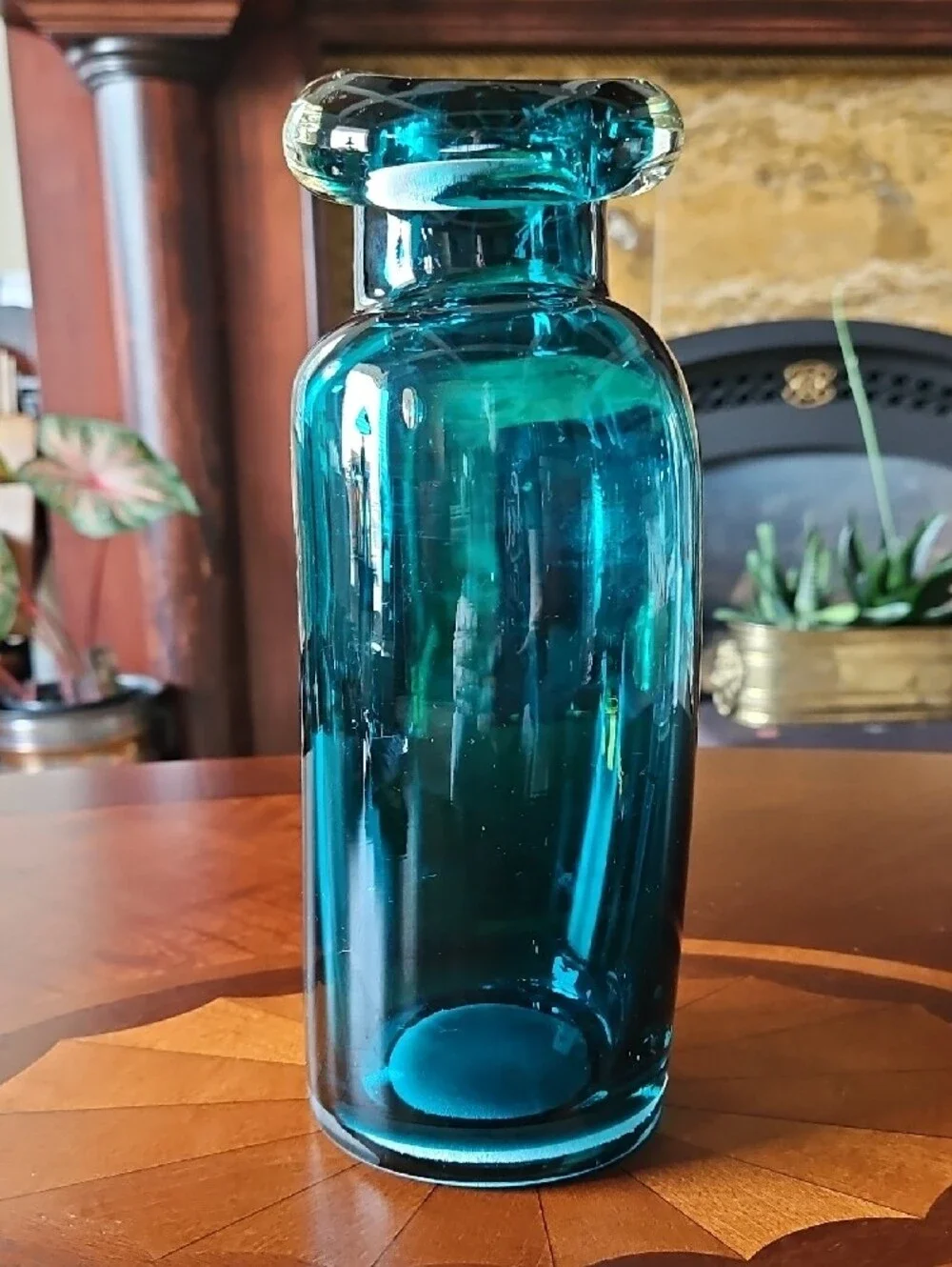 Teal Turquoise Indented Art Glass 